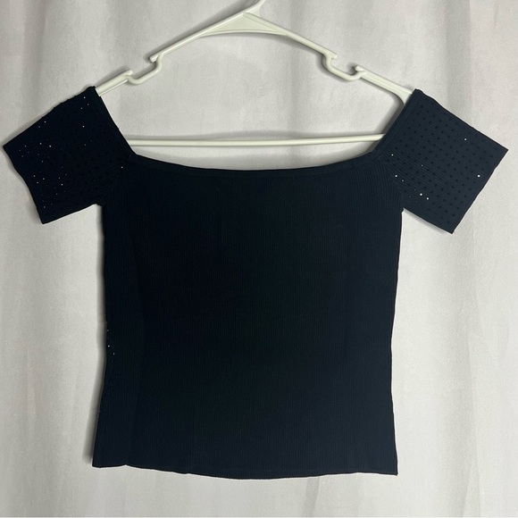 H&M Ribbed Off-the-shoulder Top Sweetheart Neckline Black Top Women’s Size Small - Picture 6 of 10